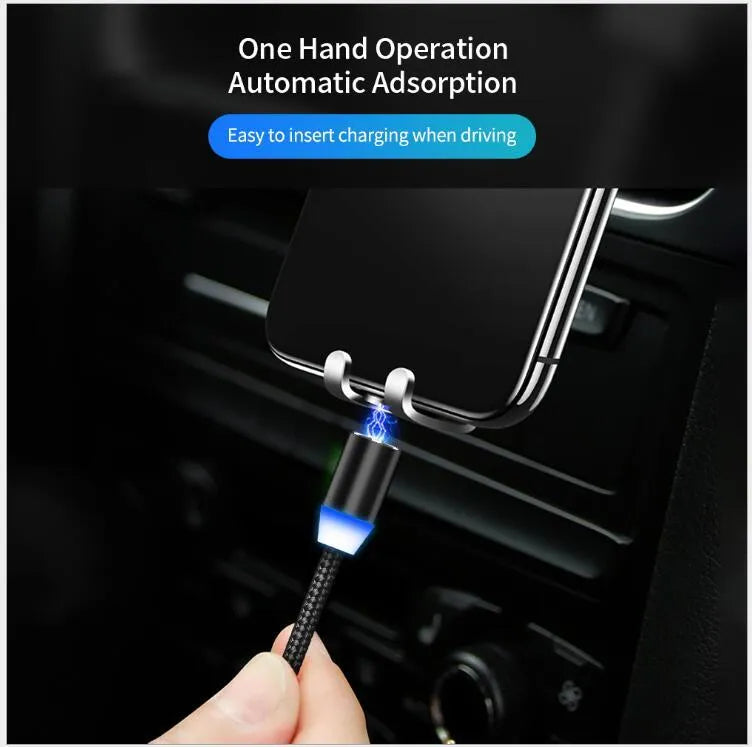 YBD magnetic LED charging cable with aluminium shell showing LED light indicator and magnetic connector