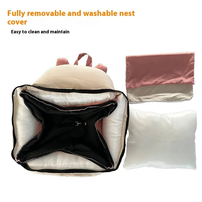 Blue beige removable washable car kennel for dogs, dimensions 70cm long by 60cm wide by 30cm high