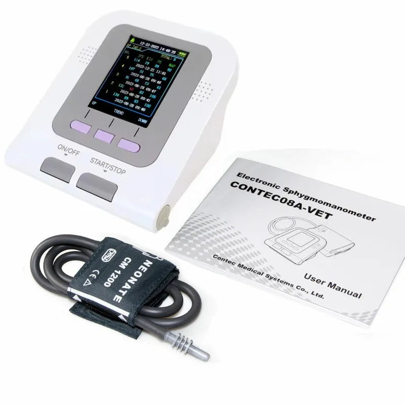 Veterinary digital blood pressure monitor with 2.8-inch colour LCD display and cuff for animal health monitoring