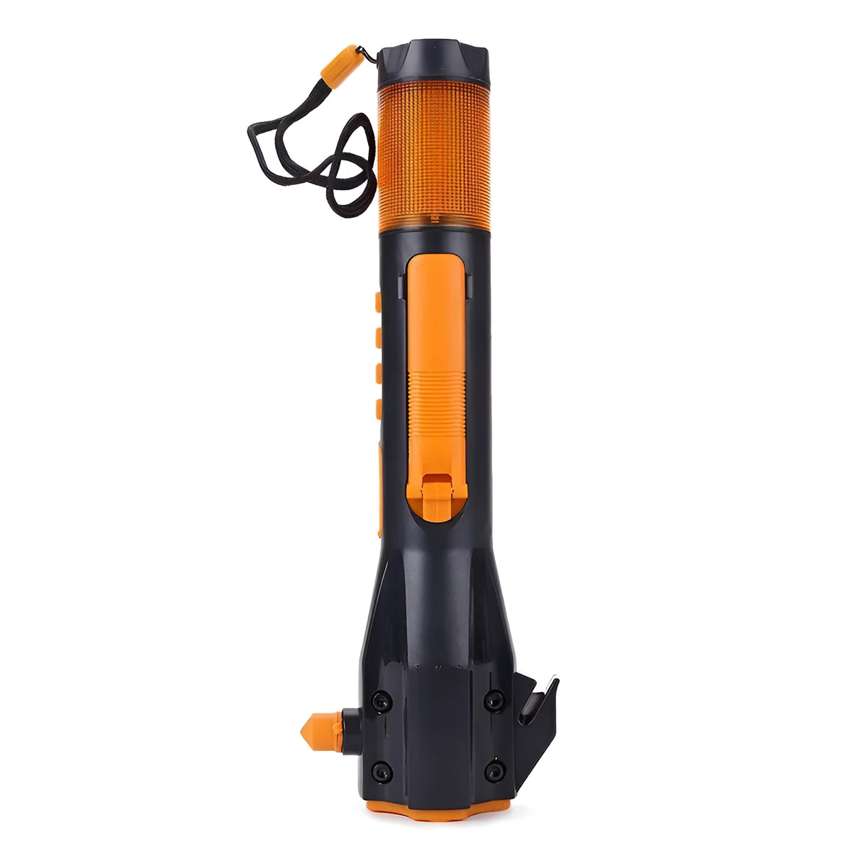 Car safety hammer with window breaker, seat belt cutter, LED light, hand crank, USB charging, gray orange, 27.5 x 9.5 x 5.8 cm