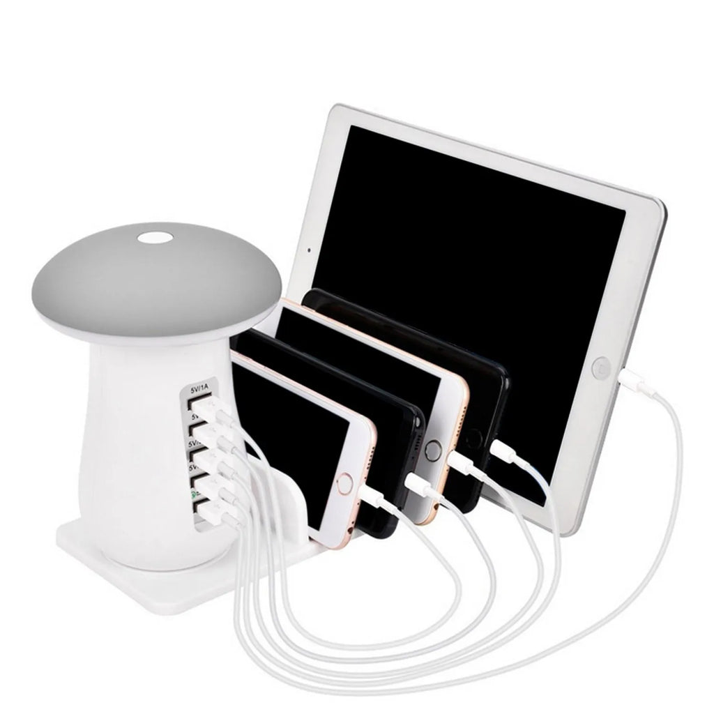 Besegad Mushroom LED Light Lamp USB Charging Dock Station with 5 ports and soft night light