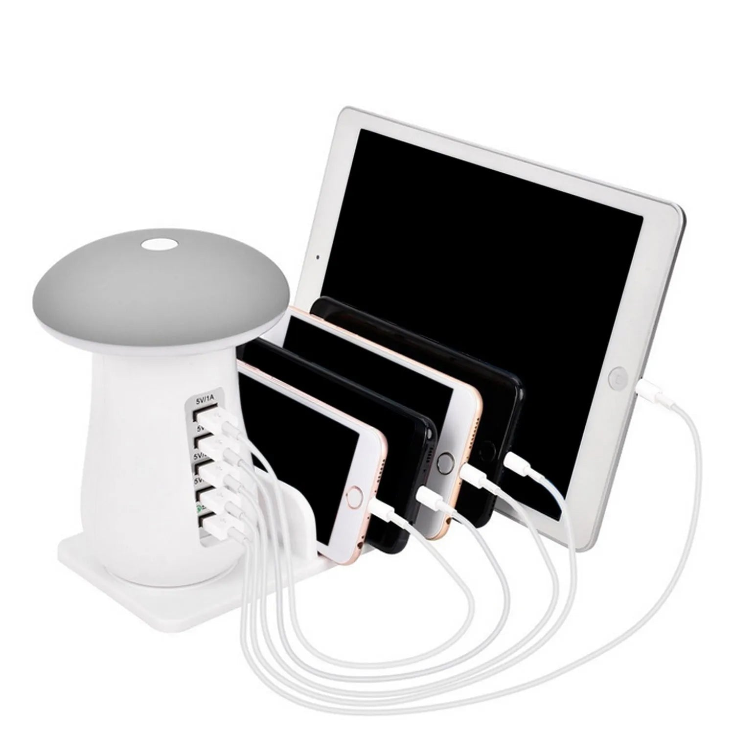 Besegad Mushroom LED Light Lamp USB Charging Dock Station with 5 ports and soft night light