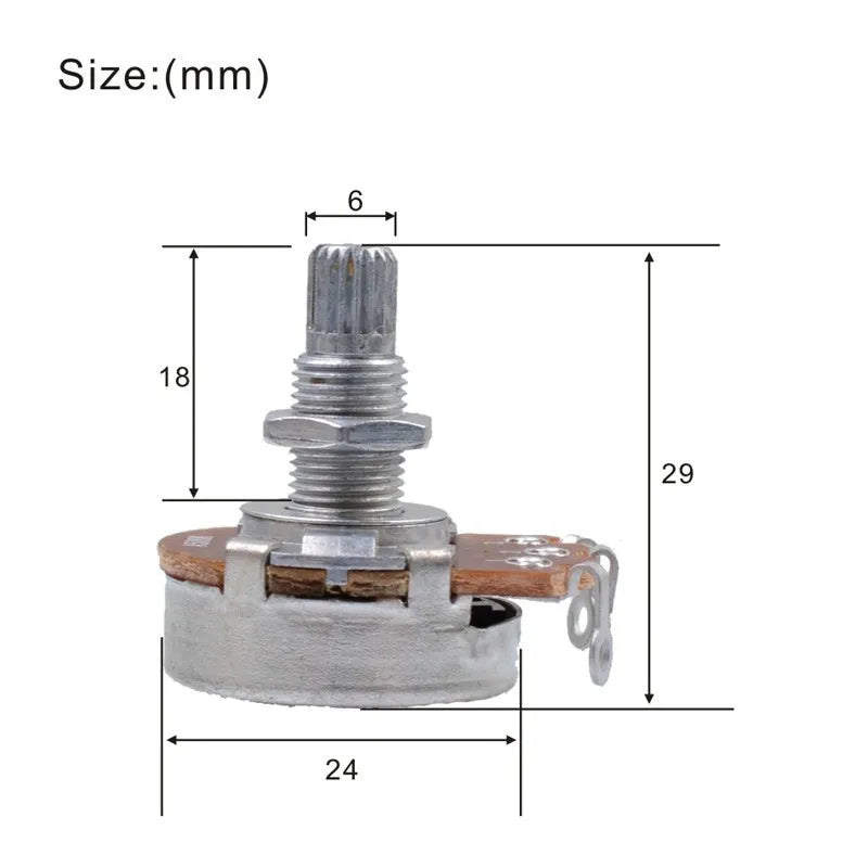 Silver metal electric guitar potentiometer knob for 6mm shaft, shown isolated.