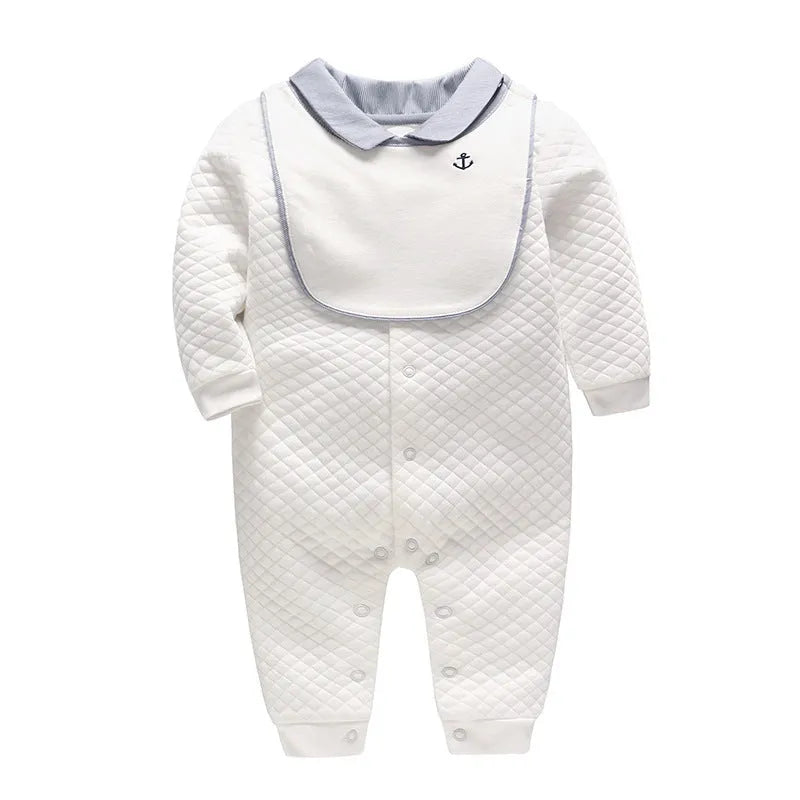 White long sleeve baby gentleman romper made from 100% cotton