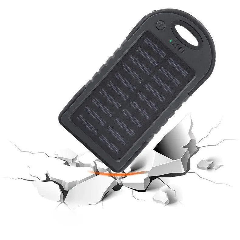 Black 4000mAh solar power bank with plastic soft case shell, measuring 143 x 75 x 15mm, for outdoor emergency charging