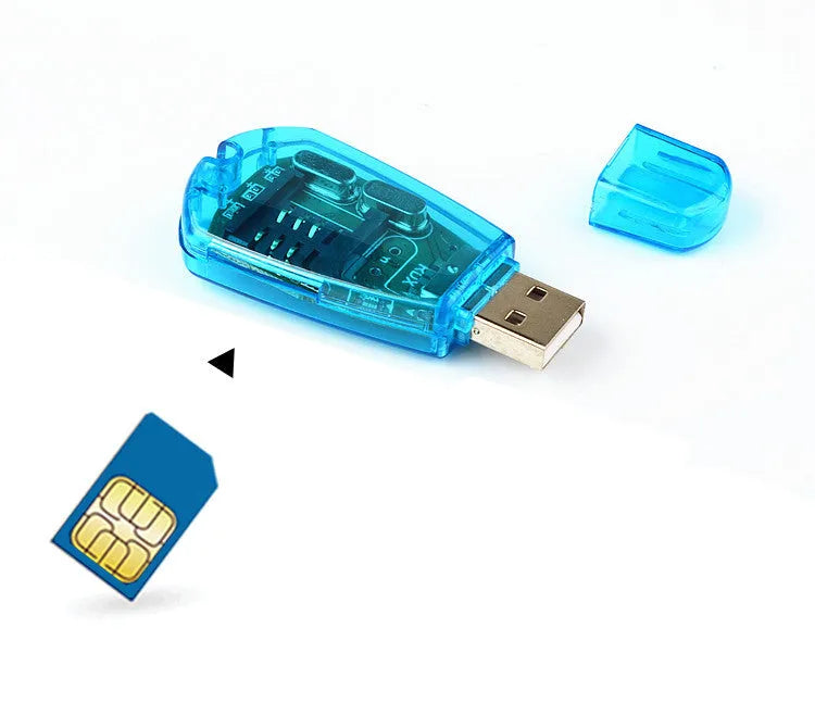 Blue USB 2.0 external SIM card reader for mobile phones with data backup and editing functions