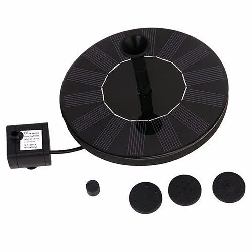 Round 16cm solar panel fountain pump for outdoor bird baths and small garden ponds.