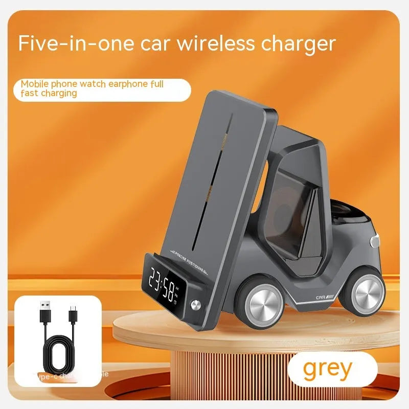 15W wireless charging bracket in grey, white, yellow, or orange with type-C port, dimensions 150x146x75mm