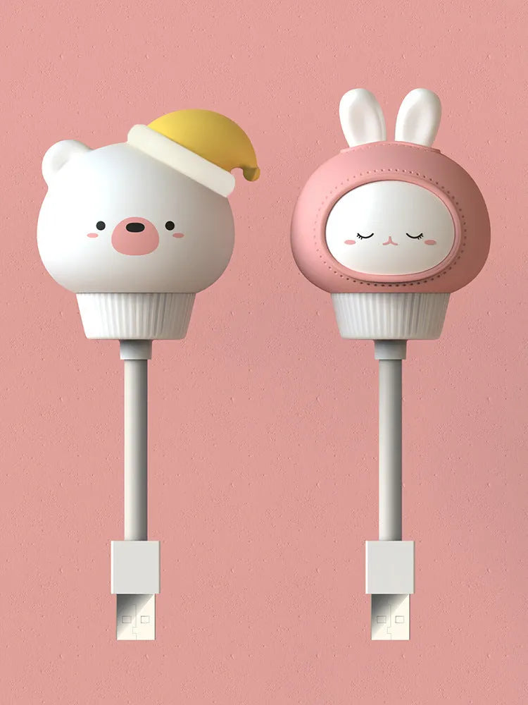 USB portable LED night light in cartoon animal design with remote control for adjustable brightness