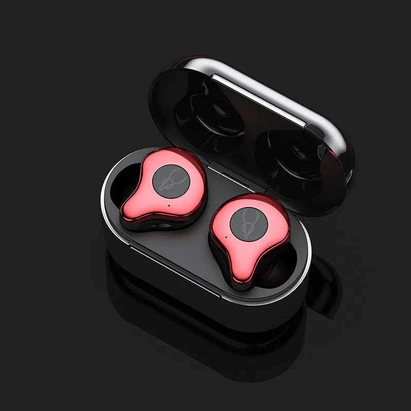 Wireless TWS stereo Bluetooth headset in colours like coffee, coppery, grey, purple, red, silver with charging case