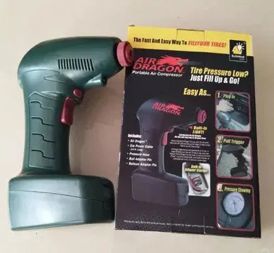 Portable car tyre pump with 12V plug and pressure gauge for inflation
