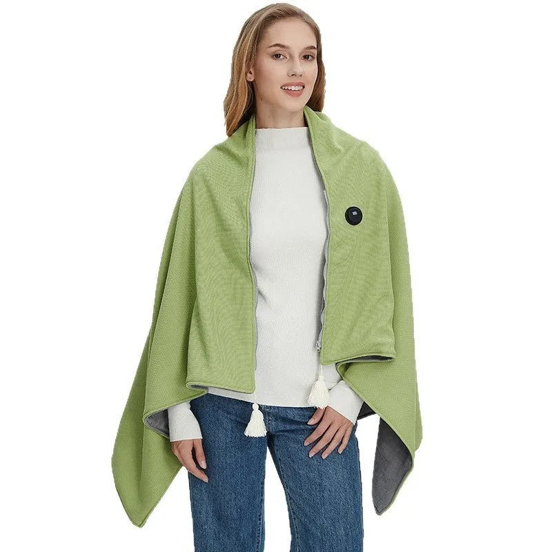 Shawl warm blanket in polyester, solid colour, with 4000mAh or 5000mAh power bank, available in green, red, or beige.