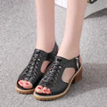 Women's retro sandals with side zipper in black, creamy white, or white, showing 3-5cm heel and beef tendon sole.