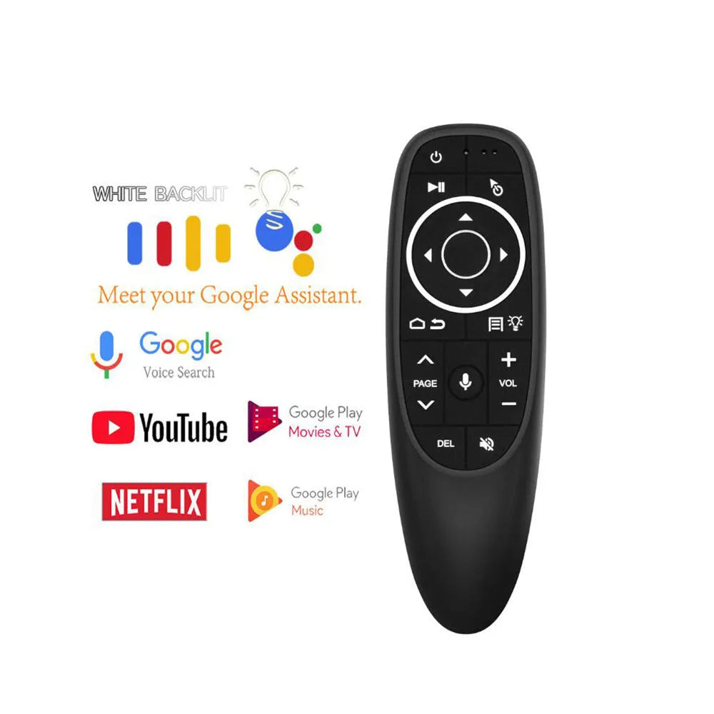 G10 G10S intelligent voice remote control with plastic shell, silicone buttons, and dimensions 164mm by 40mm by 15mm