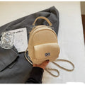 Korean style solid colour PU casual backpack with three-dimensional pocket, shown in black, beige, blue, dark blue or khaki.