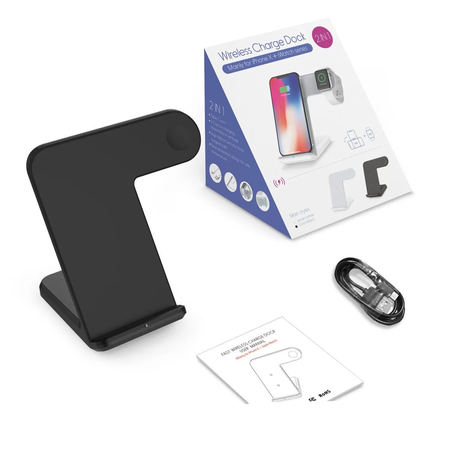 Black wireless phone charger with silicone surface measuring 140mm long on wooden desk