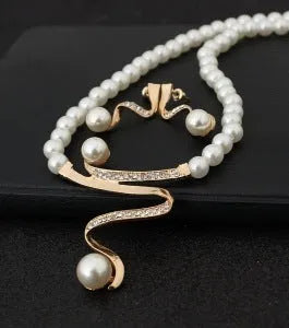 European fashion diamond crystal pearl necklace and earrings set for brides and wedding accessories, wholesale CMT058