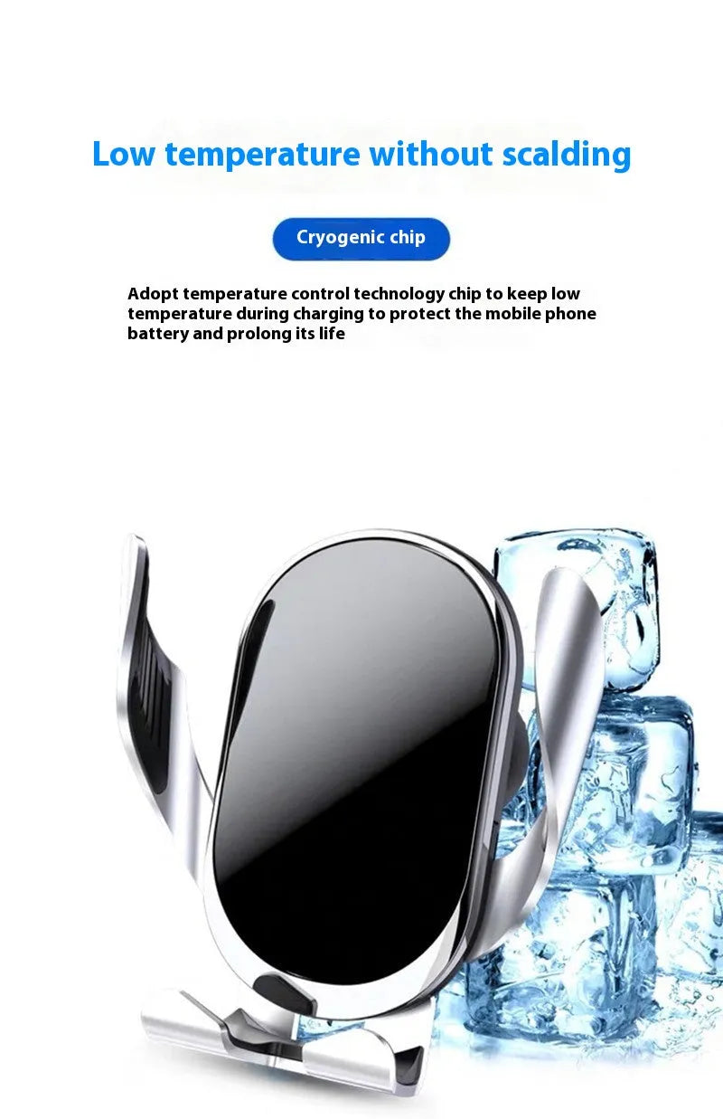 Silver portable plastic car phone holder with electric clamping mechanism, universal fit, compact design.