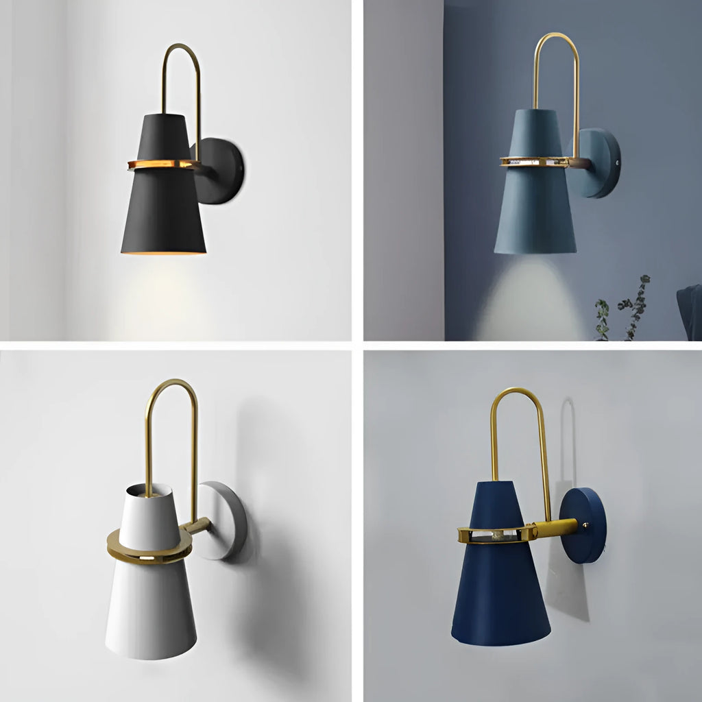 Indoor LED wall lamp with iron shade, 220V, shown in black, blue, navy blue, or white