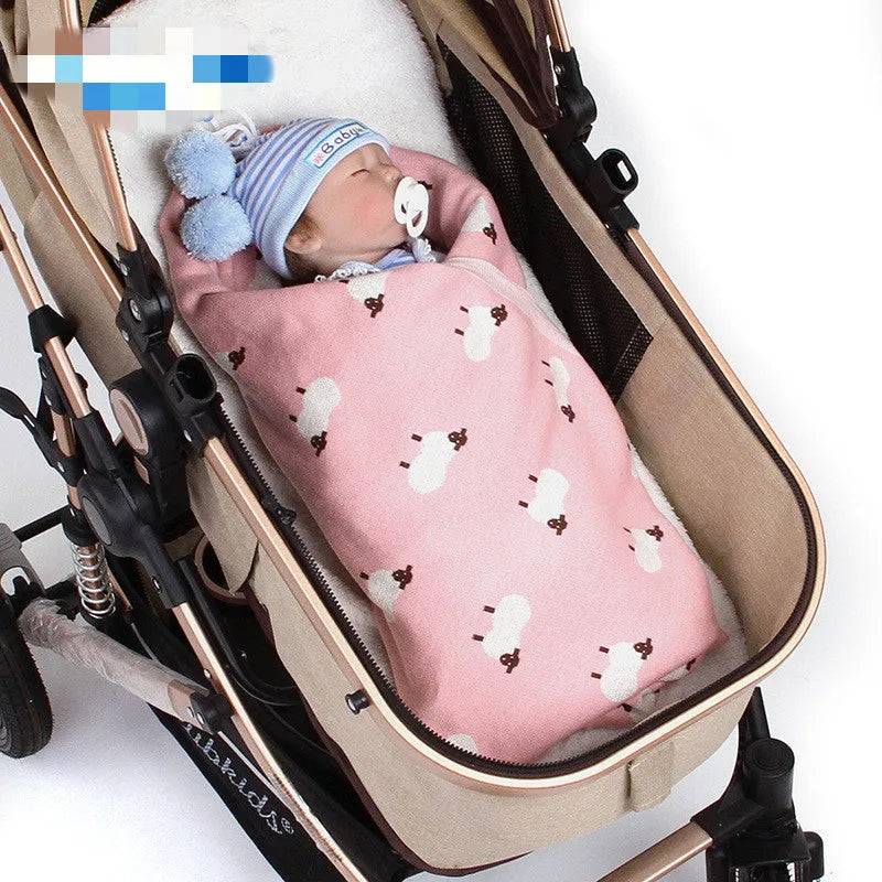 Pink and grey baby sheepskin blanket wind covers measuring 100cm by 80cm