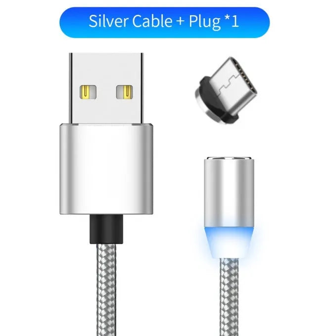 YBD magnetic LED charging cable with aluminium shell showing LED light indicator and magnetic connector
