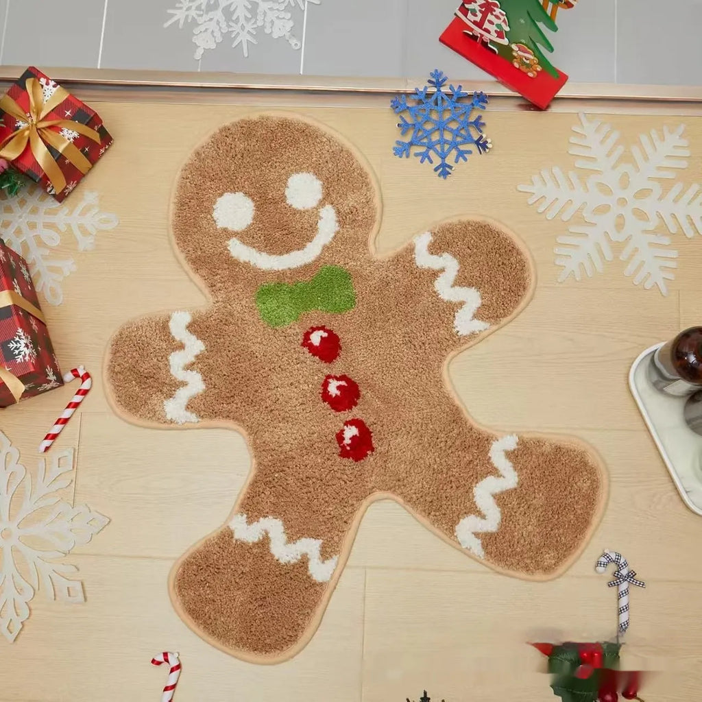 Christmas-themed square hallway mat with geometric pattern on polyester fibre, non-slip backing, 40x60cm size