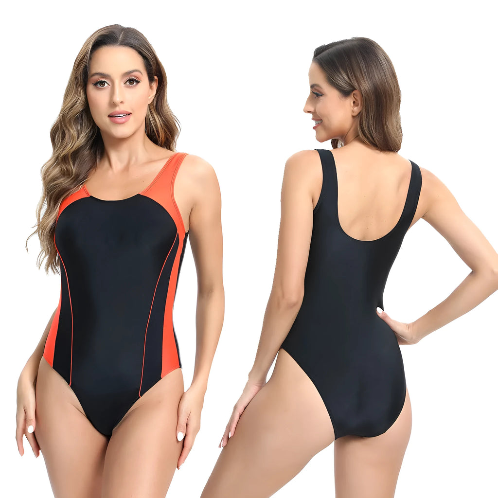 Blue one-piece tight briefs sports swimsuit with chemical fibre blend fabric and conservative design
