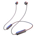 Black neck-mounted wireless sports earphones with Bluetooth 5.0 and neck-hanging design for active use