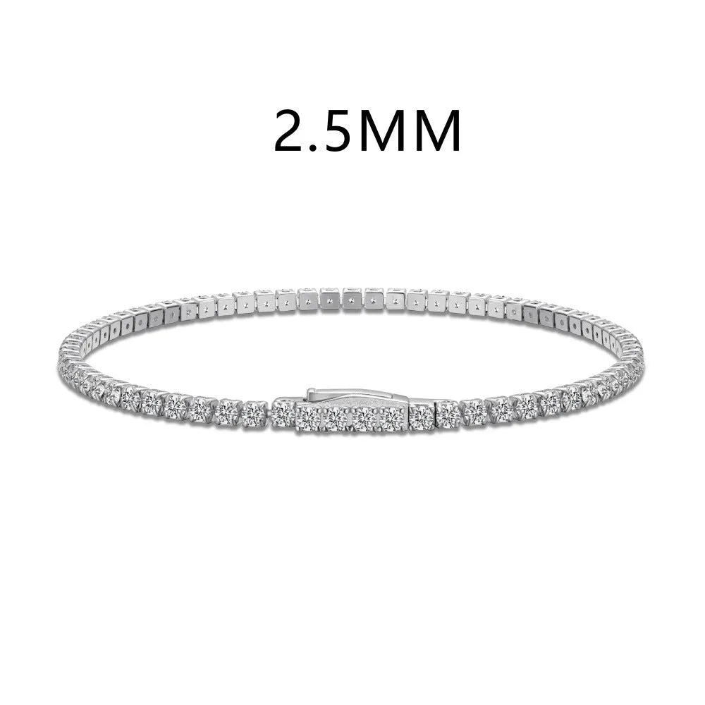 S925 sterling silver women's bracelet with inlaid zircon, geometric round design, 2.5mm or 3mm width.