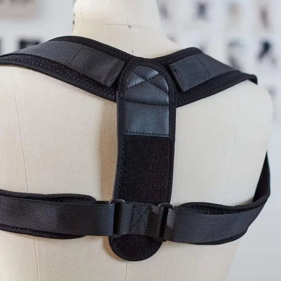 Black adjustable posture correction strap with hook-and-loop closure