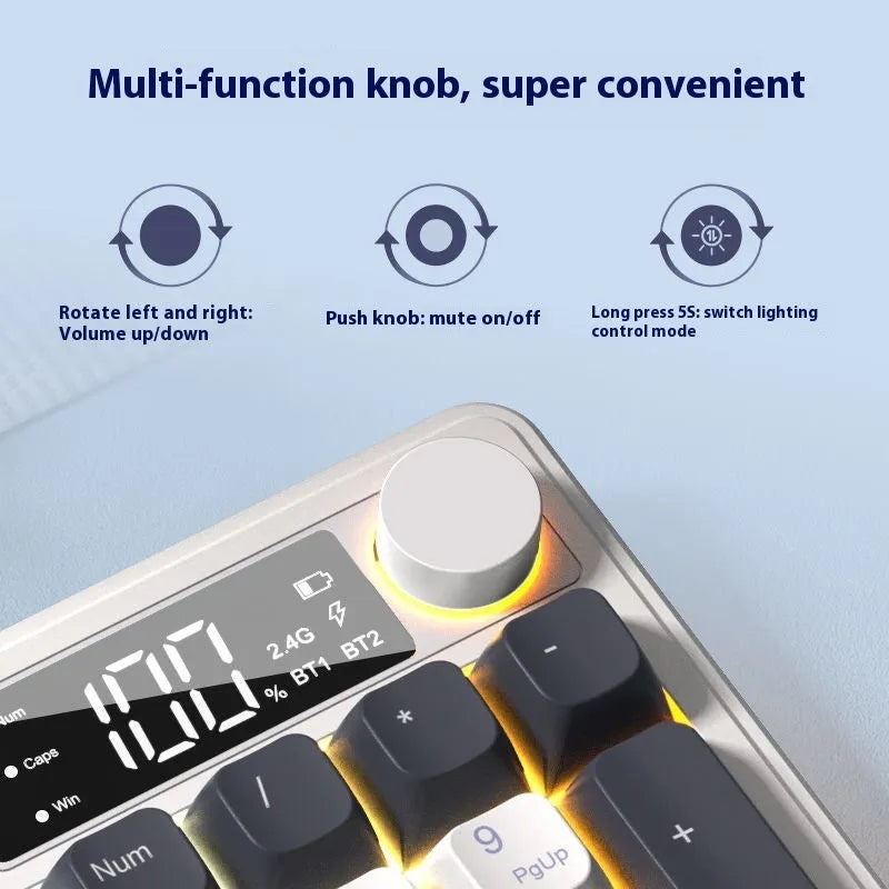 Wireless keyboard and mouse suit with mechanical feeling keys showing Blue White colour option and Type-C cable
