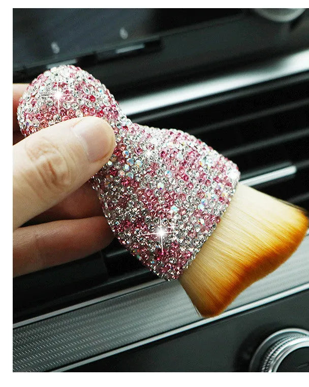 Car interior cleaning brush with soft PVC bristles in three colour options