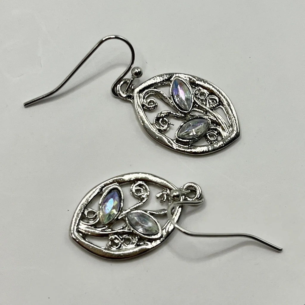 Women's silver leaf earrings with colourful moonstone accents and alloy construction