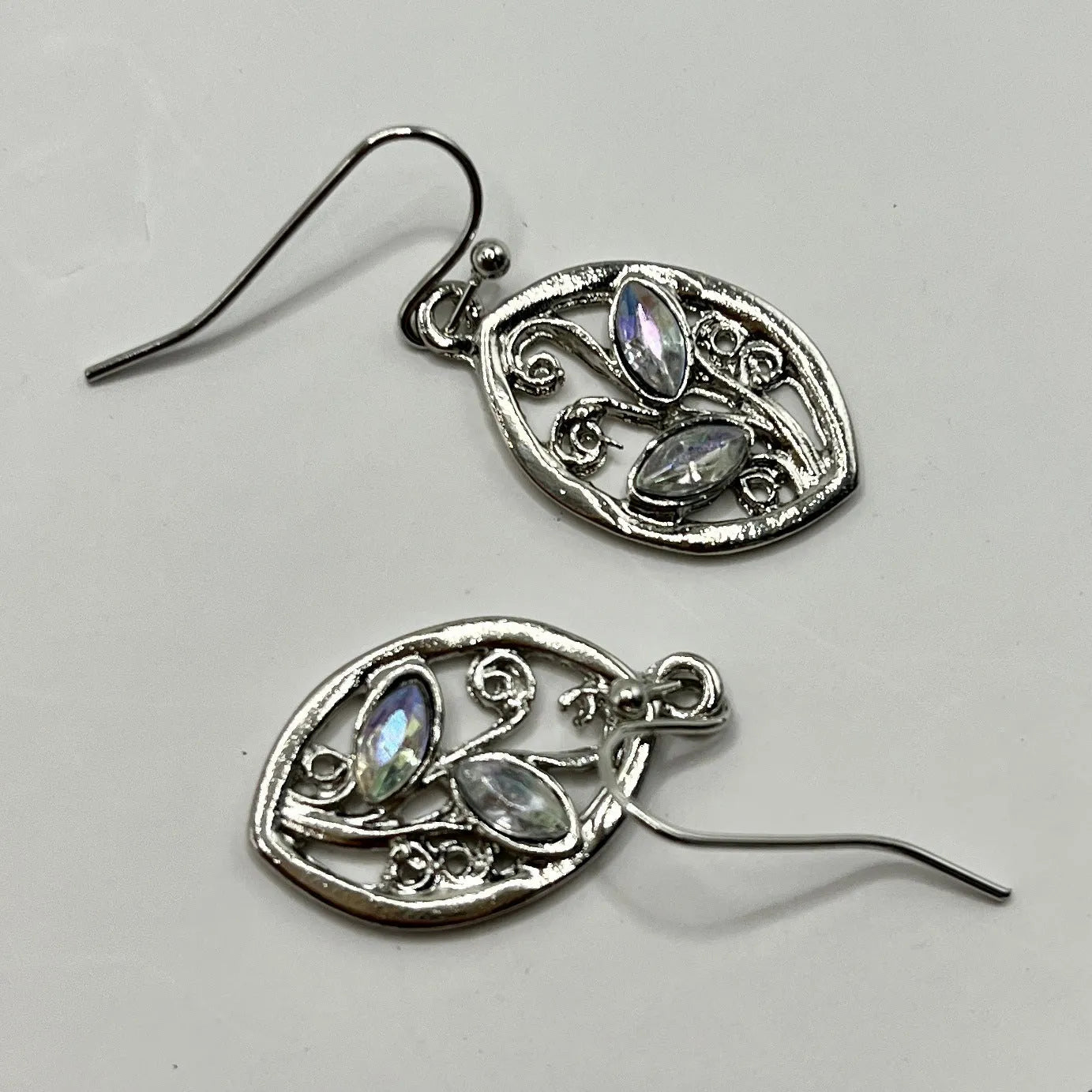 Women's silver leaf earrings with colourful moonstone accents and alloy construction