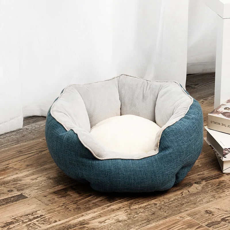 Octagonal pet bed with removable mats in grey colour for cats and small dogs