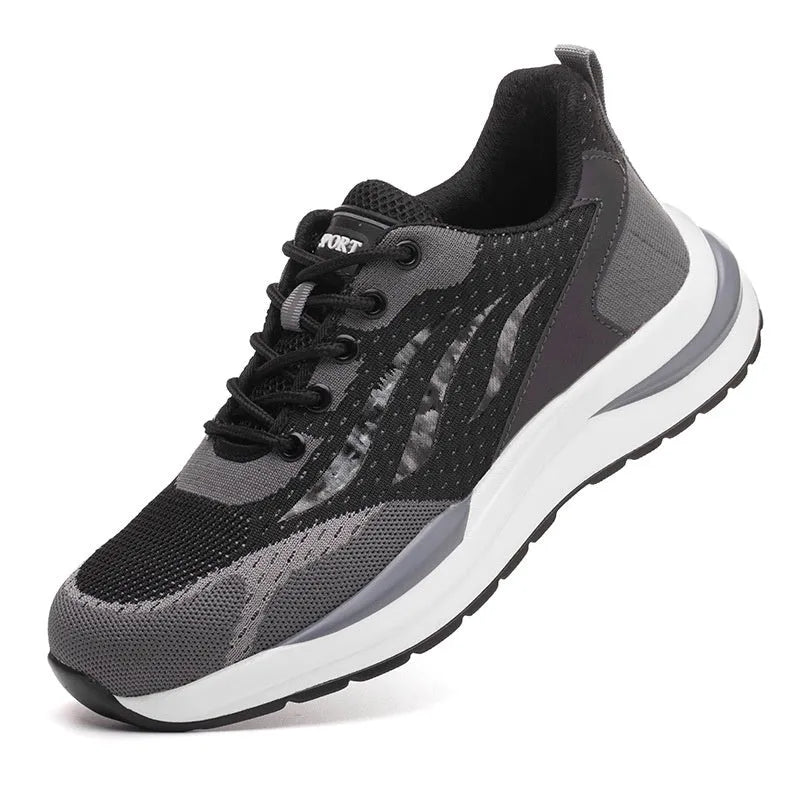 Men's black grey electrician safety shoes with plastic toe cap and lace closure