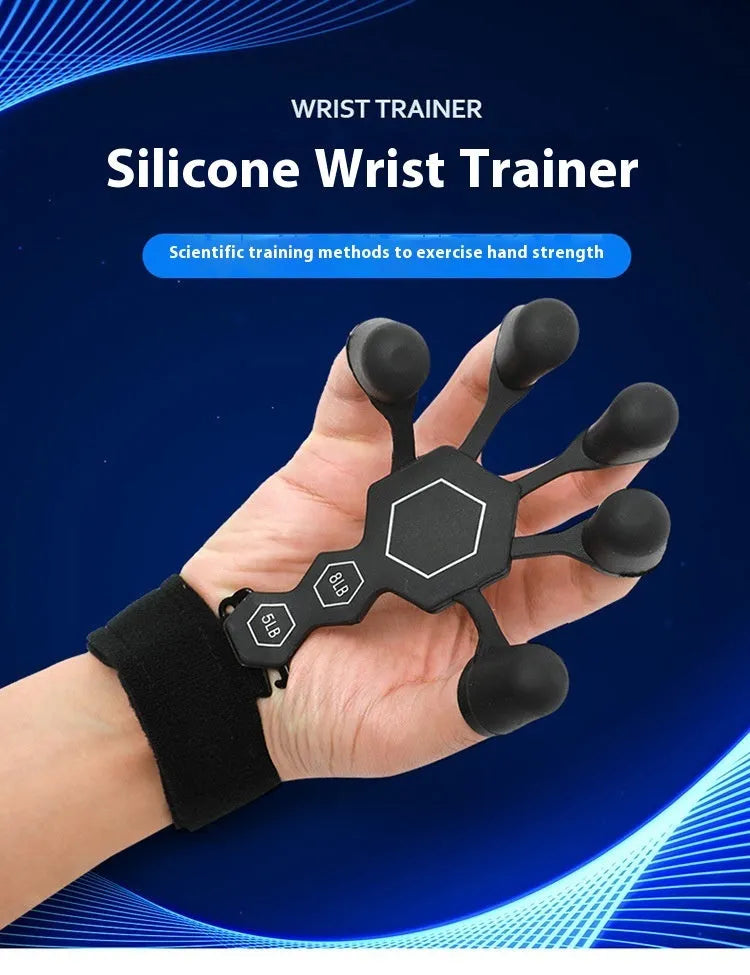 Silicone 5-finger hand rehabilitation trainer for adults in black or grey colour