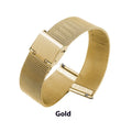 Milani woven stainless steel watch band in silver, black, rose gold, or gold with six width options from 12mm to 22mm