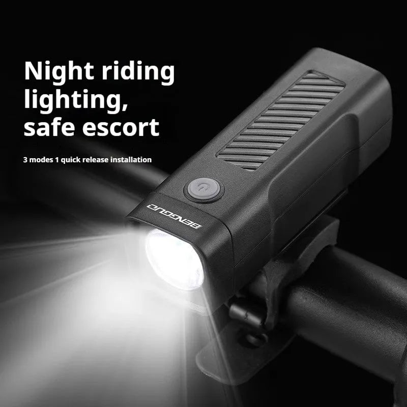 USB rechargeable bicycle headlight with quick-release strap bracket, 100 lumens brightness, and 500mAh battery