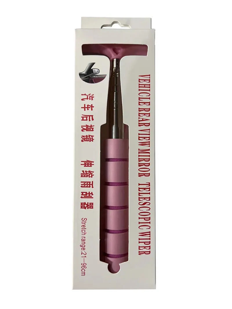 Retractable stainless steel car rearview mirror wiper in multiple colours with extended and retracted views
