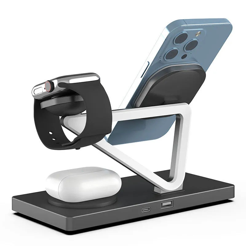 Five-in-one wireless charging night lamp with magnetic phone bracket, watch charging station and circular charging base