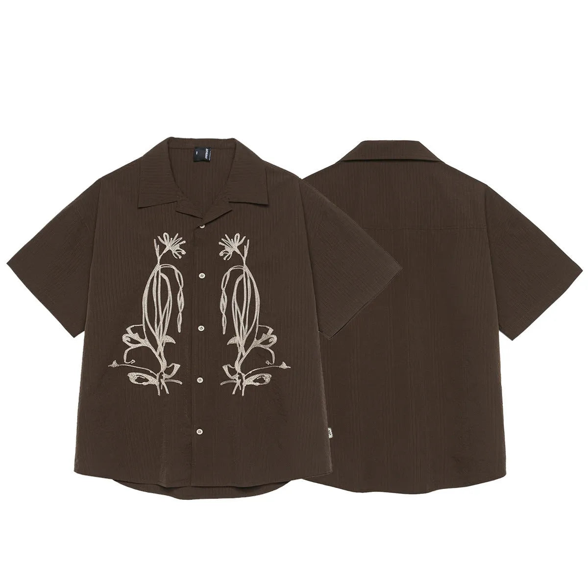Brown coffee-coloured striped Cuban collar shirt with waterproof polyester fabric for outdoor camping