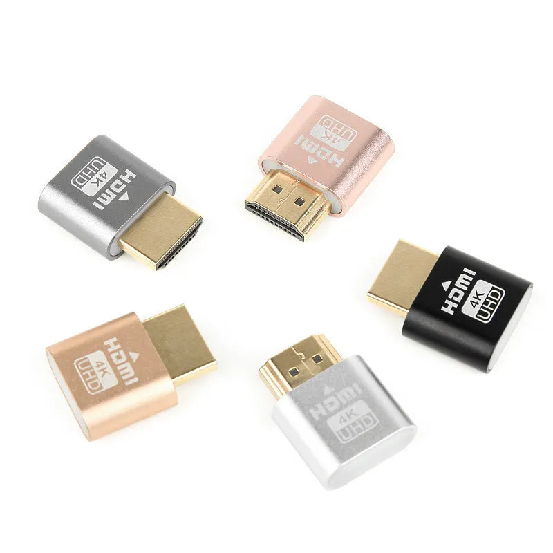26.5mm HDMI graphics card virtual display device in gold finish preventing screen blanking during GPU tasks