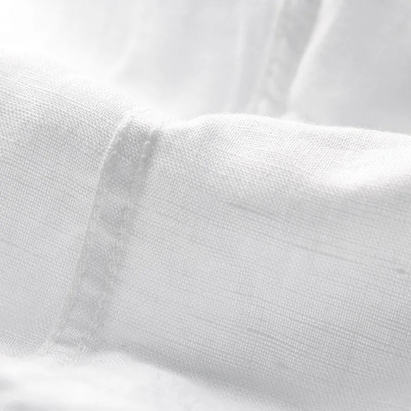 Men's square collar linen short sleeve shirt in loose fit casual style