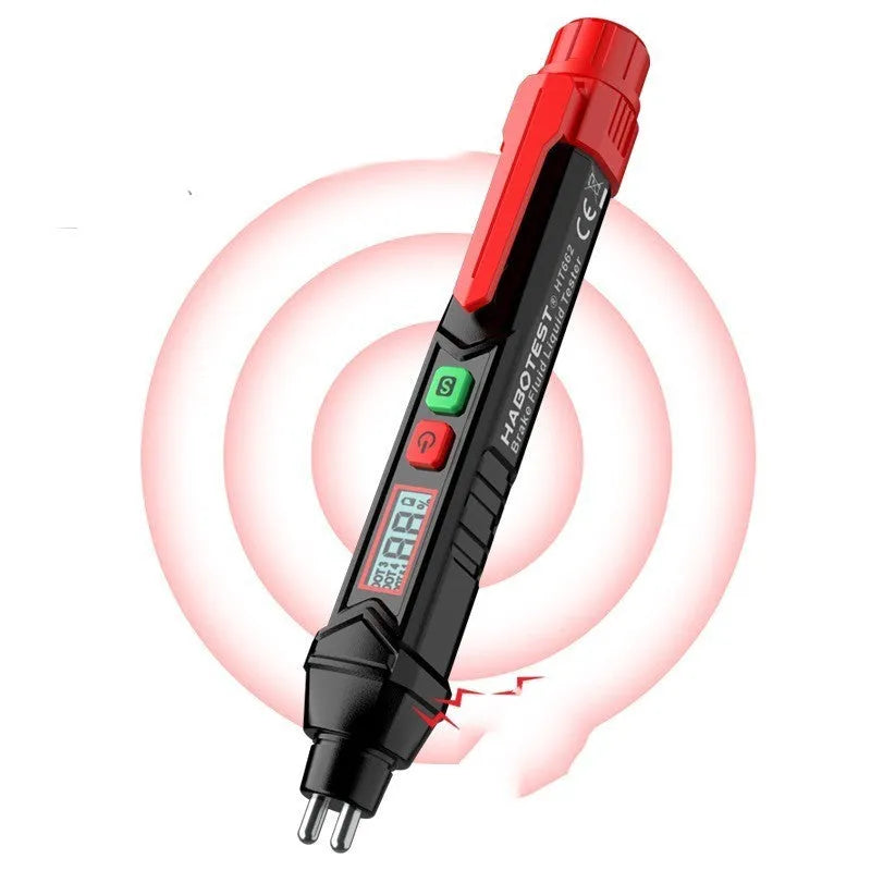 Digital display brake fluid testing pen with LED indicators for automotive maintenance