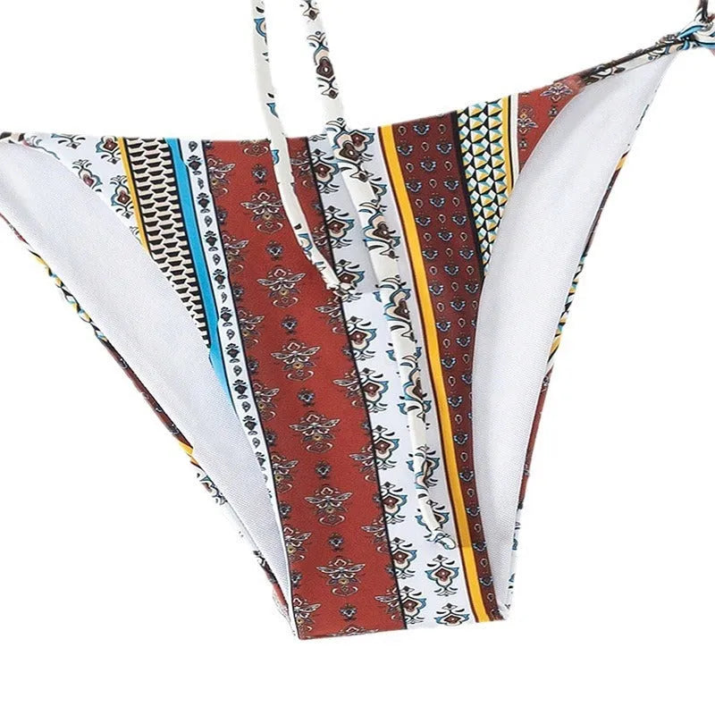 Women's mixed colour swimsuit with lace-up front and split high-cut legs