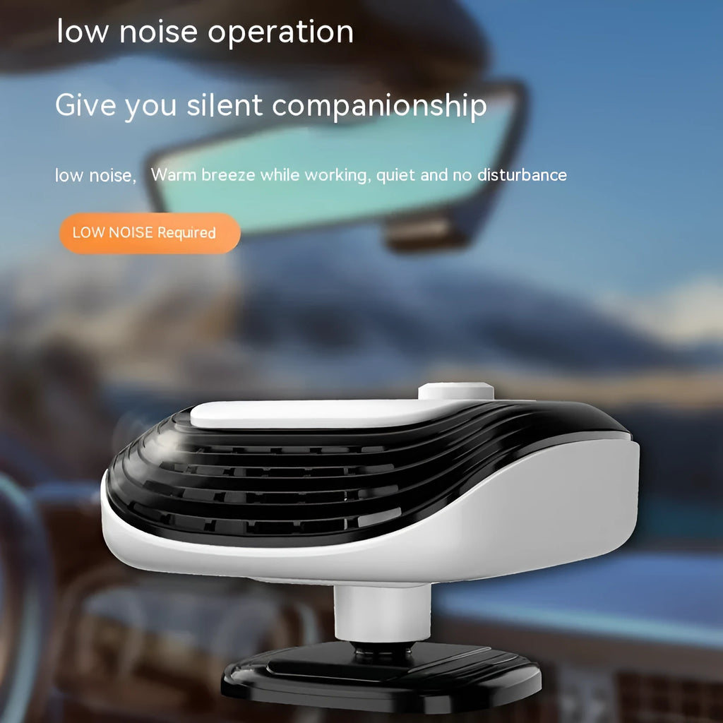 White and green warm air blower heater for trucks and cars with 12V 24V power, 5x11x13cm ABS plastic construction