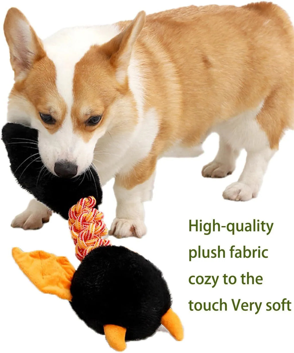 Plush dog toy with squeaker and rattling sounds, 44cm by 19cm, in black, green, or red, made from upgraded rabbit fleece