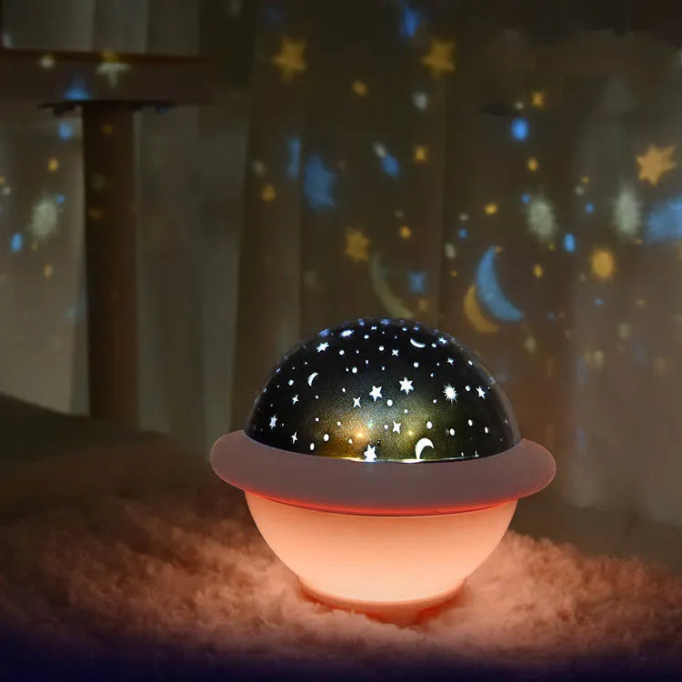 UFO-shaped starry sky light projection night light in green, pink, or white with LED technology and compact dimensions