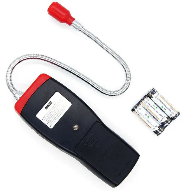 AS8800L handheld flammable gas detector with LED light display on black casing.